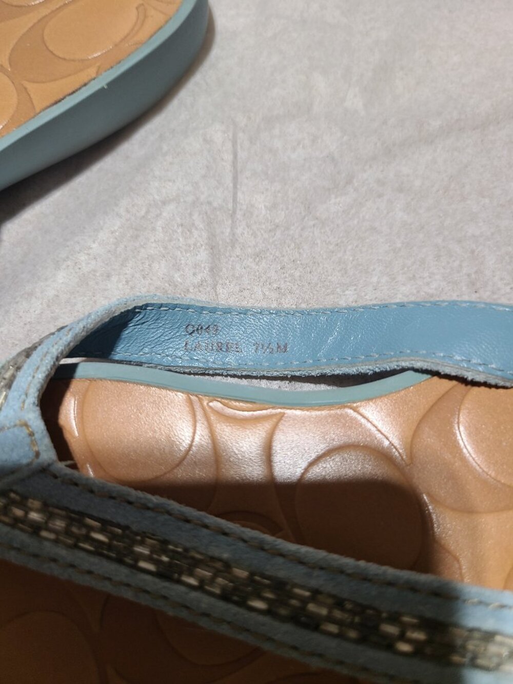 Coach Laurel Signature Vachetta Leather Beaded Blue Flip Flop Sandals - Picture 2 of 5